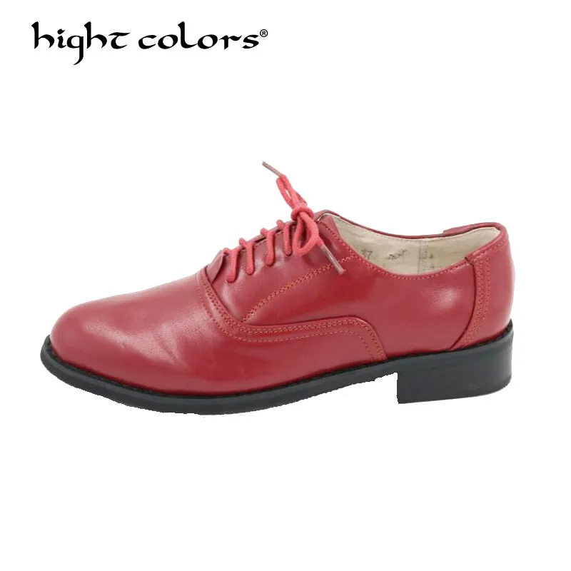

HIGHT COLORS Brand shoes Red Genuine Leather Handmade Oxford Shoes For Women New 2018 Spring and Autumn Women's Shoes HC-788