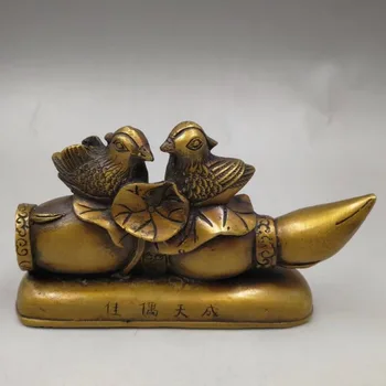 

Chinese Antique Old bronze sculpture lotus root mandarin duck Home decoration