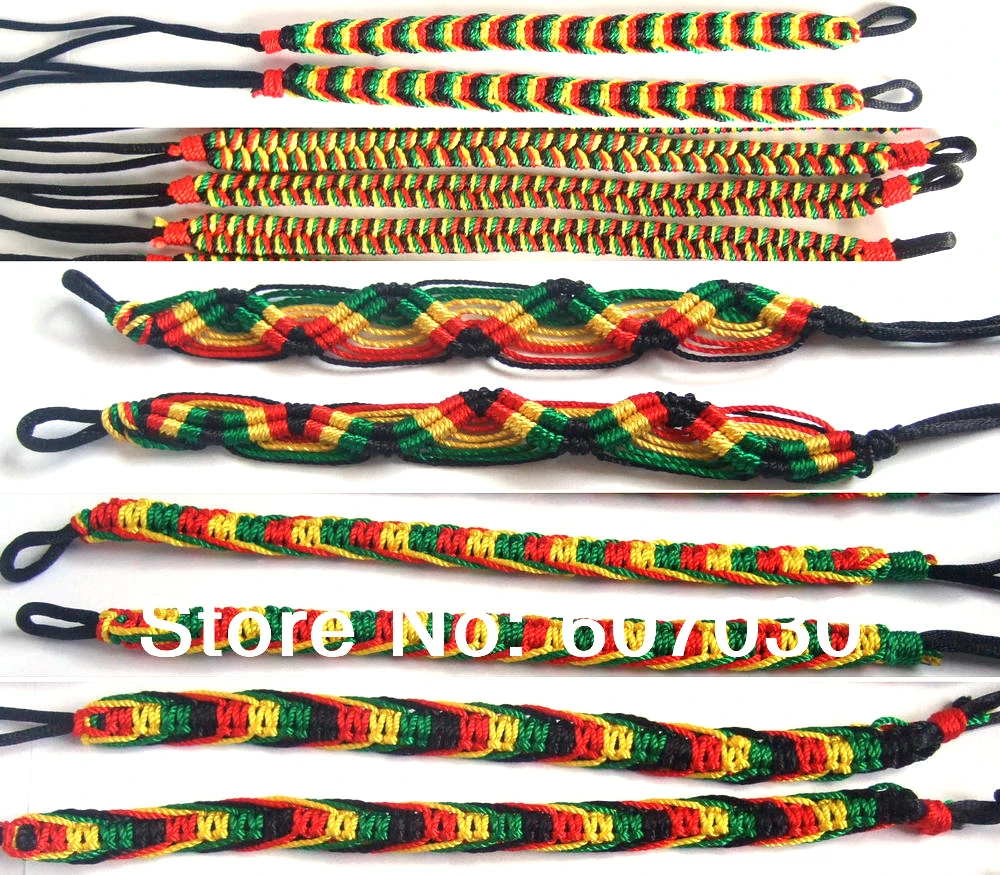 5pcs/Lot Mixed Rasta Friendship Bracelet Wristband Cotton Silk Reggae