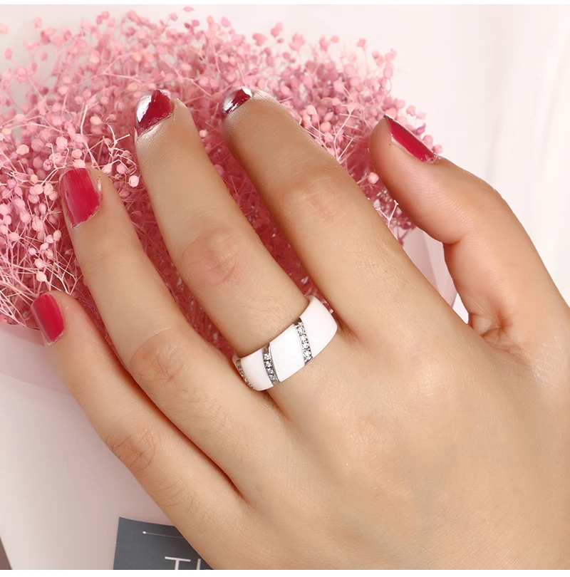 Элегантные Новые Обручальные кольца для женщин 3 ряда линий прозрачные хрустальные ювелирные изделия Модные керамические кольца из нержавеющей стали фирменный дизайн подарок