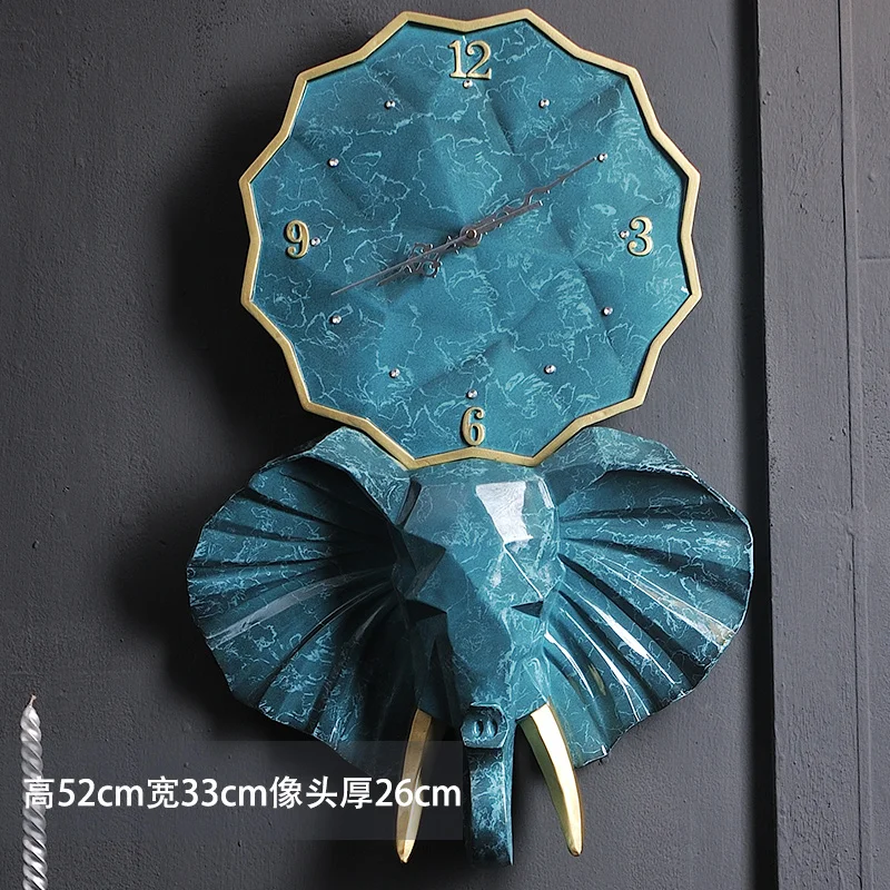 Retro Wall Clock Villa Wall Clock Elephant Color:O-33X26X52cm