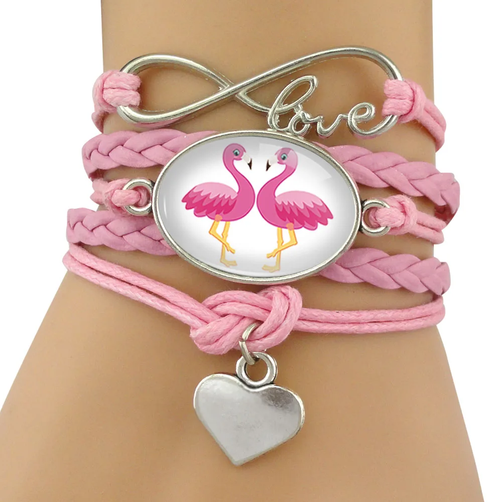 

Hot Sale Dropshipping Infinity Love Flamingo Heart Charm Lovers Girls Wedding Engagement Leather Jewelry Bracelets for Women