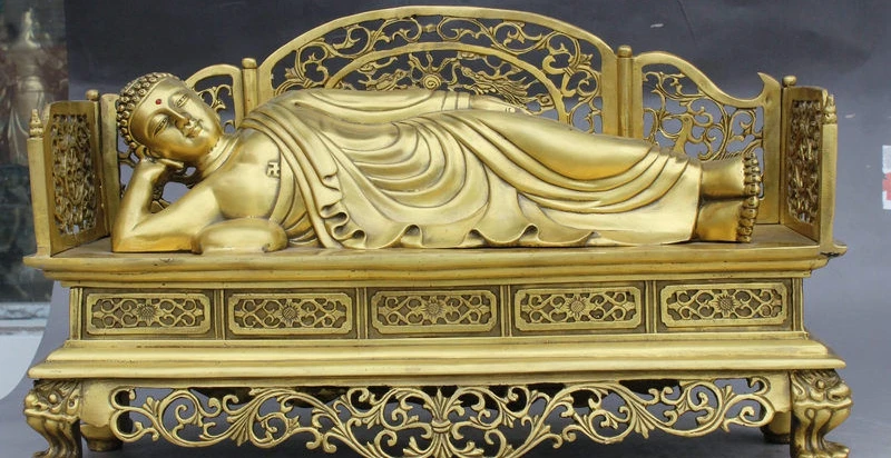 

Tibet Buddhism Temple Brass Shakyamuni Buddha Sleep Dragon Phoenix Chair Statue
