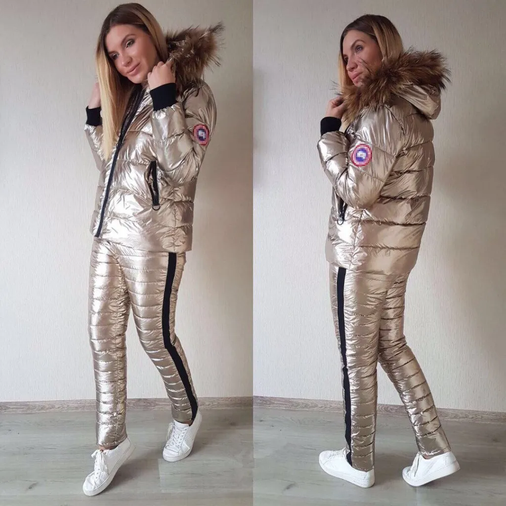 Winter Fashion Warm Fur Collar Women Solid Warm 2 Pieces Coats Set Thicken Fur Coat Pants Casual Thick Cotton Women Tracksuit Winter Fashion Warm Fur Collar Women Solid Warm 2 Pieces Coats Set Thicken Fur Coat Pants Casual Thick Cotton Women Tracksuit