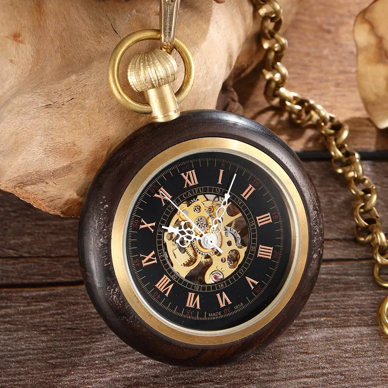Esculpido Mecânica Pocket Watch Fob Relógio Pingente