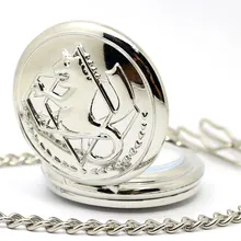 Серебряный чехол, карманные часы для косплея Эдварда Элрика из стальной алхимики с большой цепочкой, подарок для мальчиков из аниме, цена, P423C