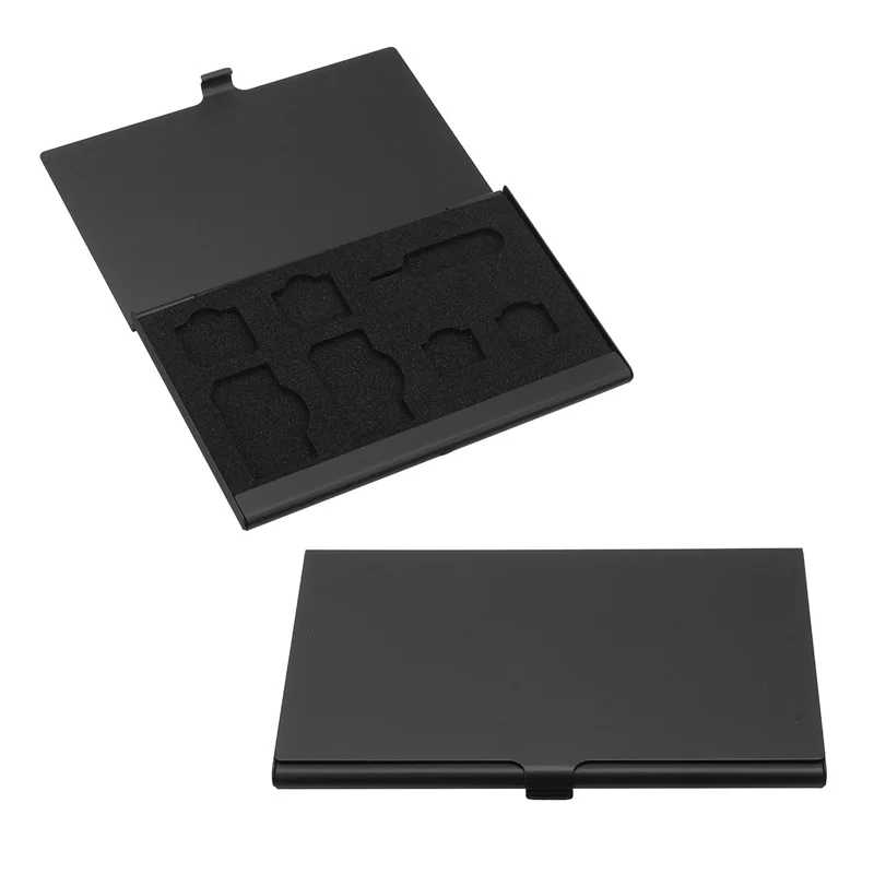 

10 Kind 3 Color Aluminum Portable SIM Micro SIM Card Na no Memory Card Storage Box Case Protector Holder Black for TF SD Card
