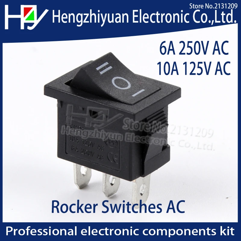 

Hzy 5pcs/lot 3 position rocker switch 3 pins on off on snap switch ON-OFF-ON ship type switch 6A250V AC 10A125V AC