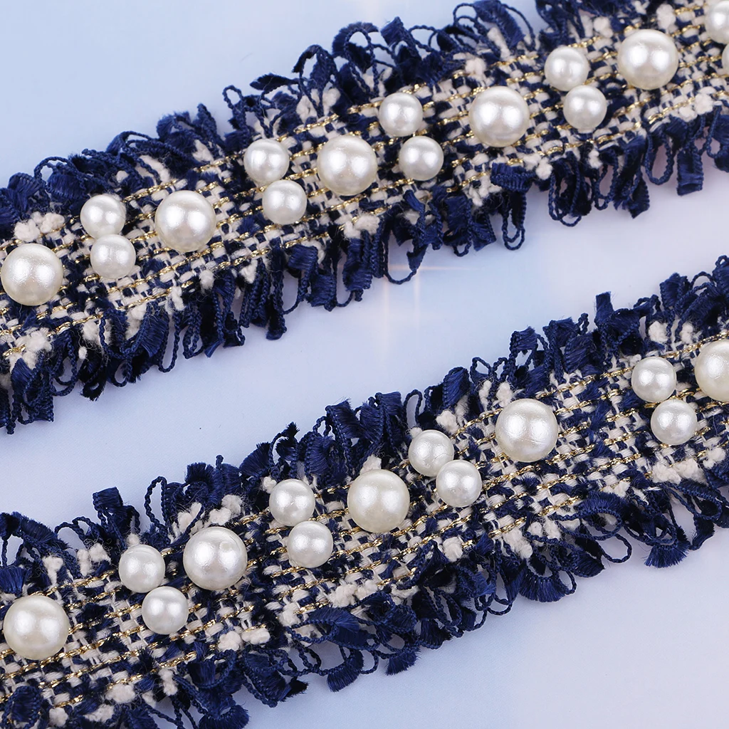 3pcs/1 Yards Handmade Pearl Beaded Embroidery Ribbon Lace Trim Embellishment for Wedding Party Christmas 3/4.5cm