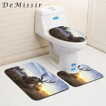 

DeMissir 15 Kinds 3D Deer Animal 3pcs Set Bath Mats Good Water Absorption Toilet Non-slip Rug Washroom Lavatory Restroom Carpet