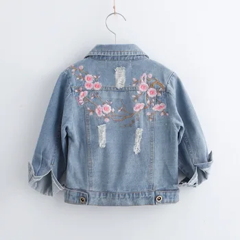 

Kids Long-Sleeved Denim Jackets for Girl Female Baby Embroidered Flowers Hole Jacket Overcoat Children Jeans Clothes BC219