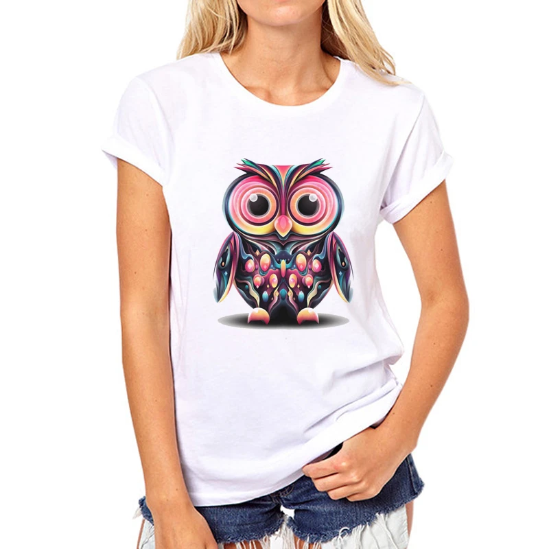 Owls Casual Summer T Shirt Romantic Funny Cartoon Graphic Female Tee T-Shirt Clothing 