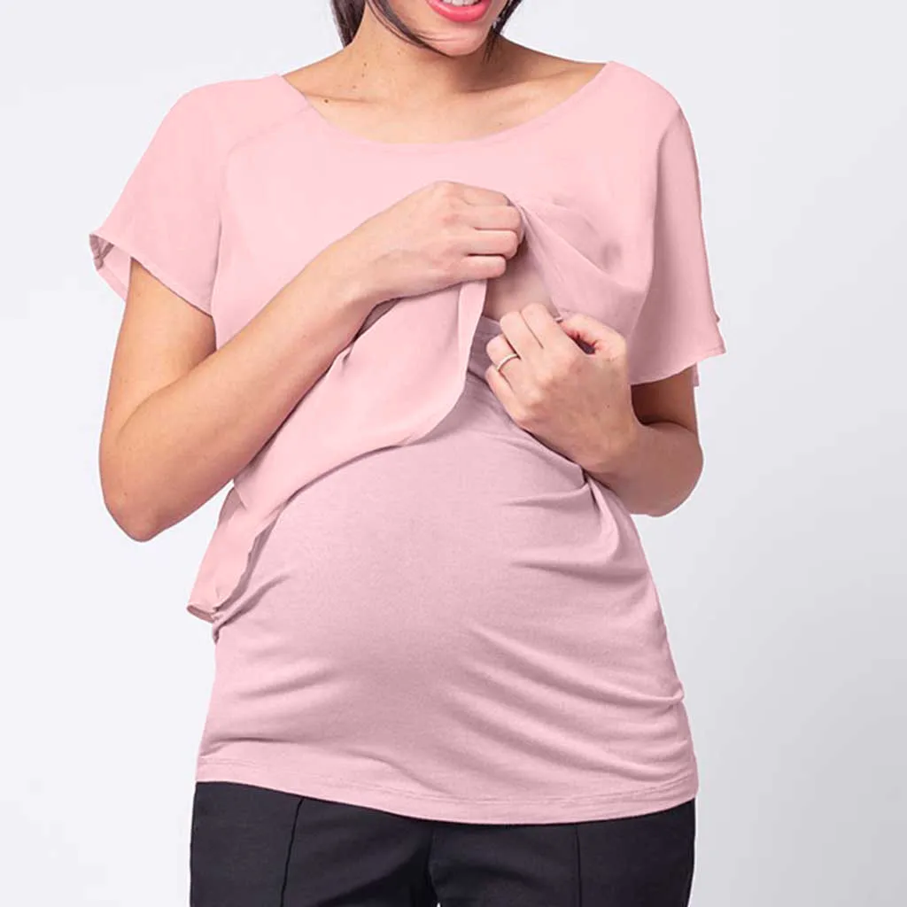 

Summer Maternity Breastfeeding Tops Short Sleeve T Shirt Solid Nursing Breastfeeding Tshirt Pregnancy Clothes For Pregnant Women