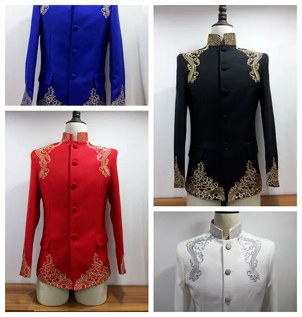 Performance Blazer Scène Nuit White Mâle Veste red Afficher black blue Bal Motif Parti Rouge Boîte Marié Danseur Bleu Costume Chanteur Mariage Mince Manteau De 3Lqj5AR4
