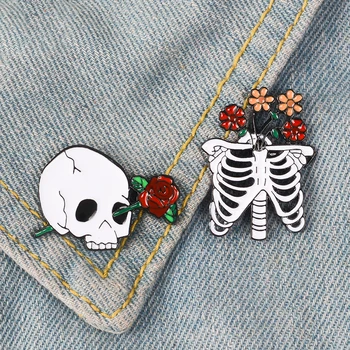 

New fashion trend white Skull rose brooch rose funeral personality fashion romantic shirt coat jewelry brooch holiday gift
