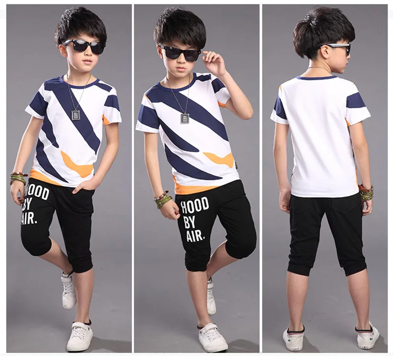 2019 summer children sets for boys clothing boy suit kids sports clothes teenage children short sleeves + pant children clothes (9)