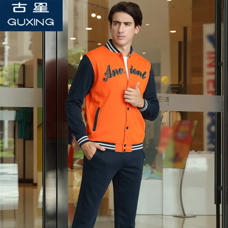

2 Pieces Men Set Tracksuit Men New Brand Autumn Winter Hooded Sweatshirt +Drawstring Pants Male Stripe Patchwork Hoodies ATZN665