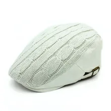 Outfly-boina blanca de lana acrílica para mujer, gorro plano informal para invierno