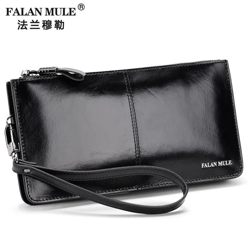 FALAN MULE Fashion Men Wallets Long Genuine Leather Brand Purse Male Clutch Wallet Card Holder