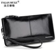 FALAN MULE Fashion Männer Geldbörsen Lange Echtes Leder Marke Geldbörse Männlichen Kupplung Brieftasche Kartenhalter