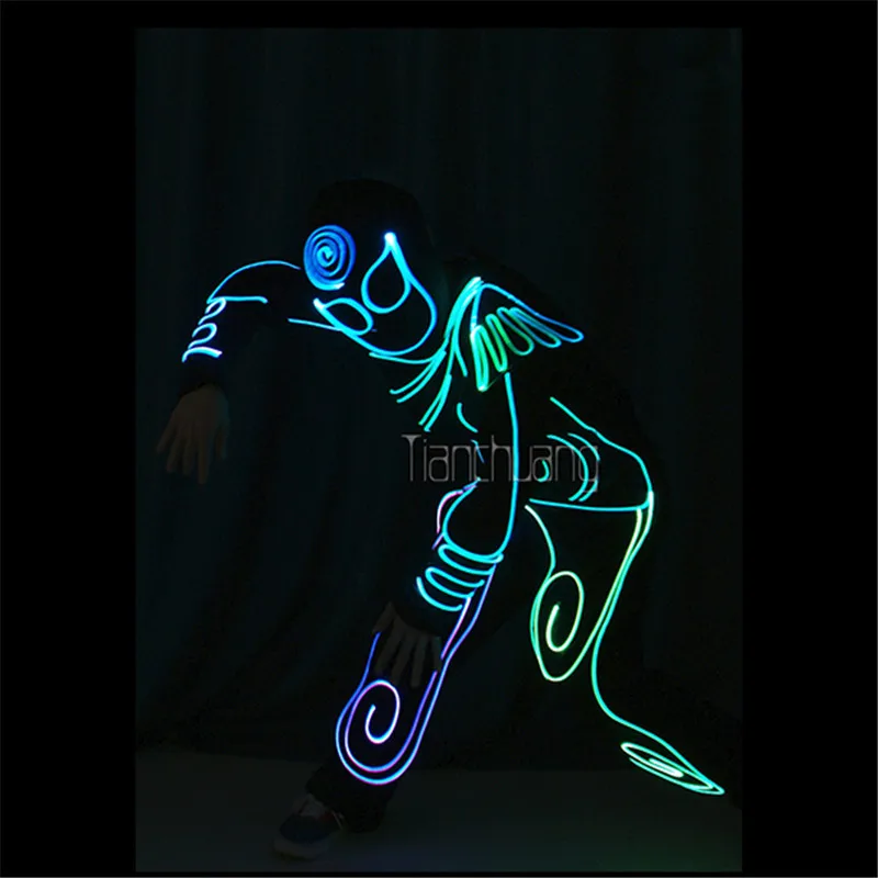 TC-177 Programmable Mens robot led costumes dance dj clothes full color light disco el wears stage show projector luminous suit