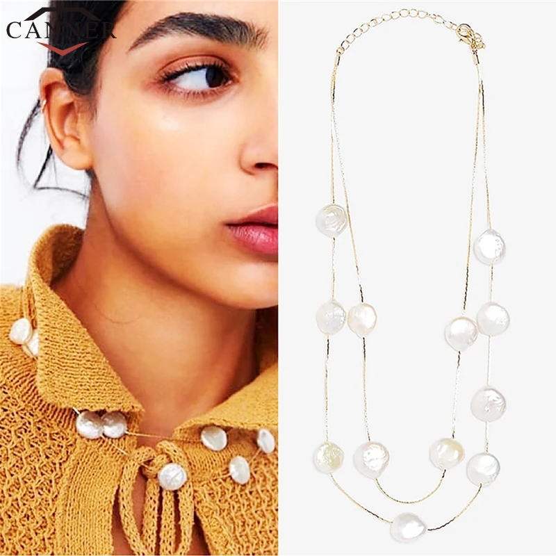 CANNER Simple Fashion Pearl Choker Gold Double Layer Chain Chokers Necklaces for Women Necklace collares de moda 2019 FI