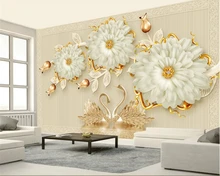 Beibehang 3d high quality wallpaper mural stereo luxury jewelry flowers swan romantic TV background wall wallpaper