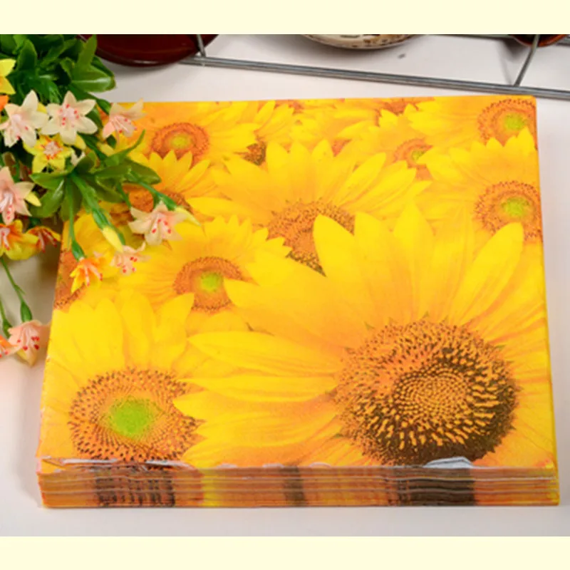 

New Design cute table napkin paper tissue sunflower printed floral decoupage hotel patry festive decorative patterned food-grade