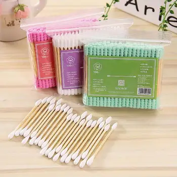 

100pcs/pack Bamboo Double Head Cotton Swab Women Makeup Cotton Ear Syringe Wood Sticks Soft Cotton Buds Cleaning Ears Baby Care