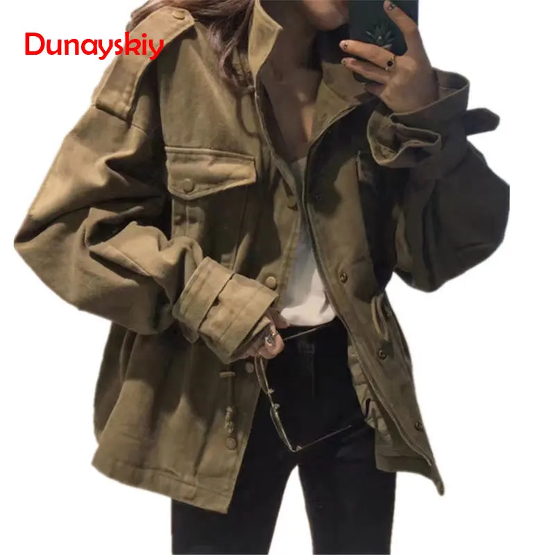 Finest  Spring Autumn Army Green Vintage Jacket Women Coat Female Casual Long Sleeve Jackets Women Streetwe
