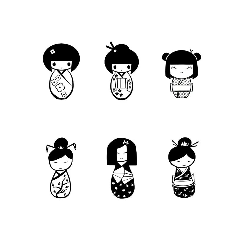 

6 pcs/set Japanese Kimono Doll Stamp DIY Toy Self Inking Photosensitive Seal Without Handle Funny Planner Scrapbooking Stamps