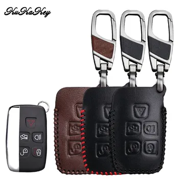 

KUKAKEY Car Key Case Cover For Land Rover Discovery 3 4 5 Sport Range Rover Freelander 2 X9 Defender Leather Key Bag Shell Chain