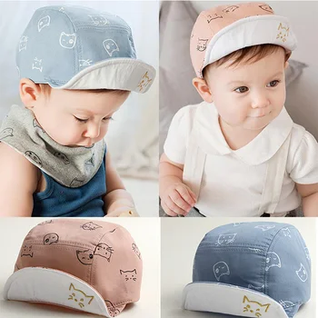 

DreamShining Fashion Cat Baby Hats Unisex Girls Boys Baseball Caps Beanie Cartoon Summer Sun Hat Newborn Cotton Visor Hats Caps