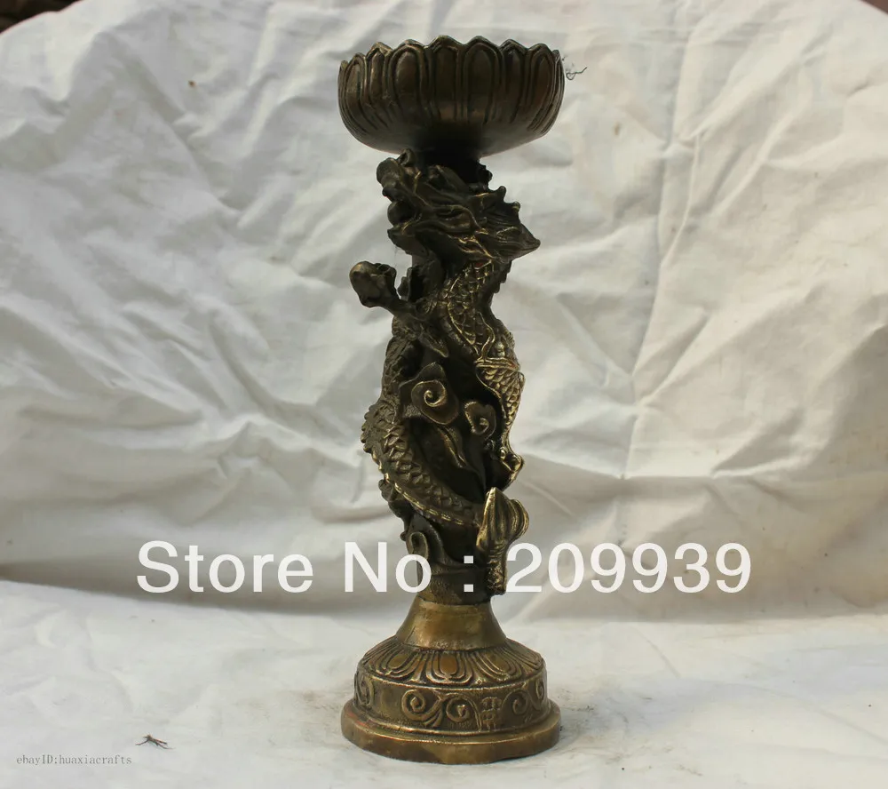 

00471 8.8'' Chinese Folk HandMade Pure Bronze statue Spiral Dragon Candle Palace Style