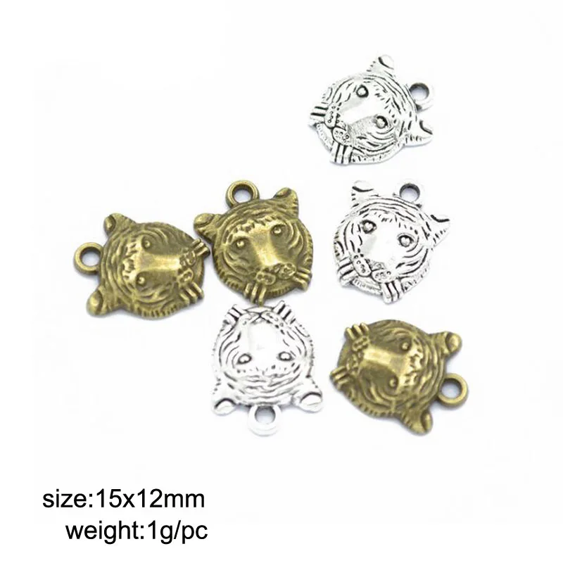 Factory price 50Pieces/Lot 15*12mm Antique Silver/ Bronze Plated Tiger Charm Animal For Jewelry Making | Украшения и аксессуары