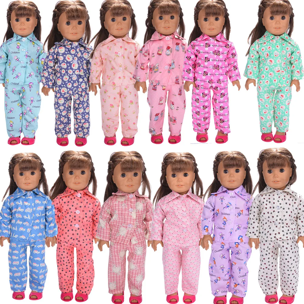 QMXD Doll Pajamas Nightgown Sleepwear Clothes Outfit Top & Pants Set for 18'' inch American Girl