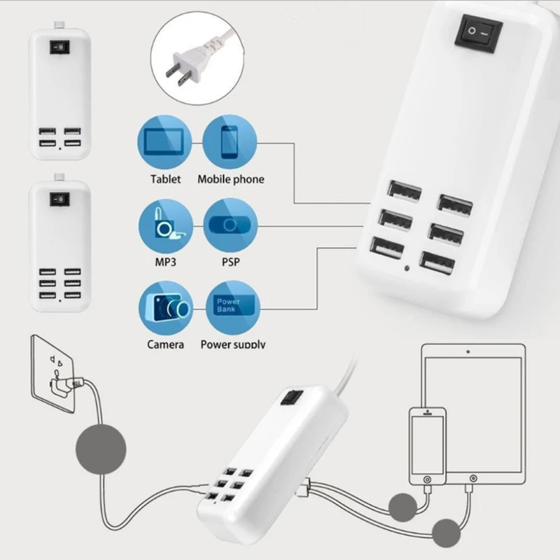 6 портов USB зарядное устройство 5 В/4 а Быстрая зарядка несколько настенных Смарт зарядное устройство адаптер ЕС/США штекер телефон USB зарядное устройство для huawei iPhone iPad