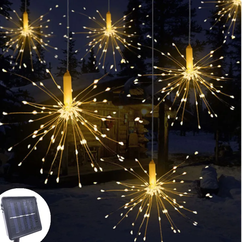 

DIY 120 /200 Outdoor LED Firework Explosion Star Christmas Fairy Light With Solar power Hanging Starburst LED String Garland