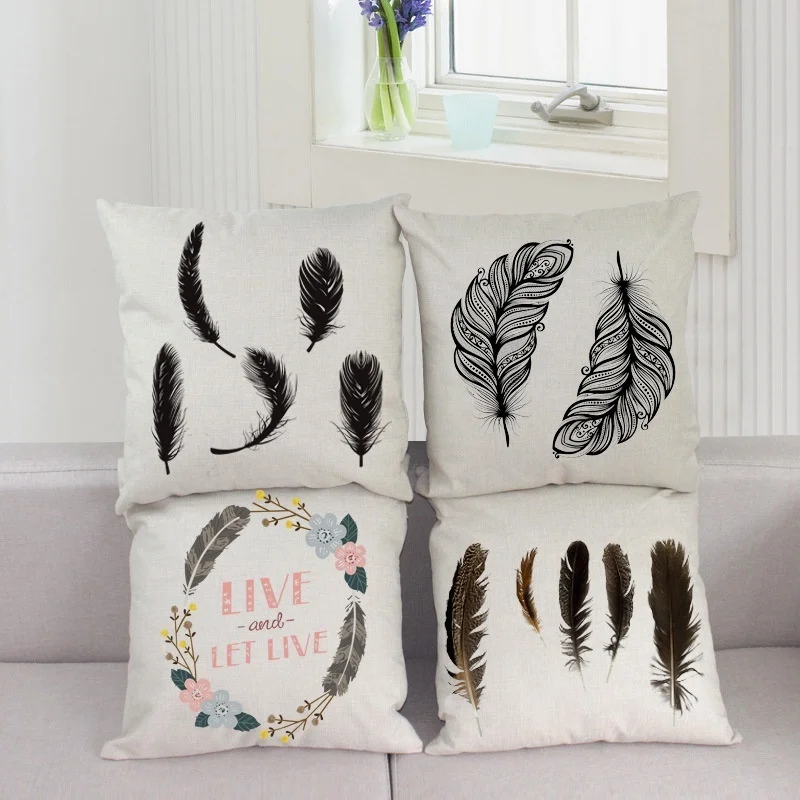 Modern Simple Feather Cotton Linen Cushion Cover Chair Seat and Back