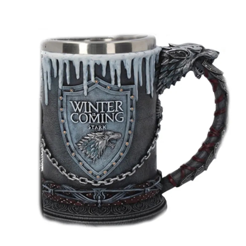 

Game of Thrones Iron Stark Direwolf Coffee Mugs Stainless Steel Resin Cups and Mugs Creative Drinkware Mark Winter IS Coming