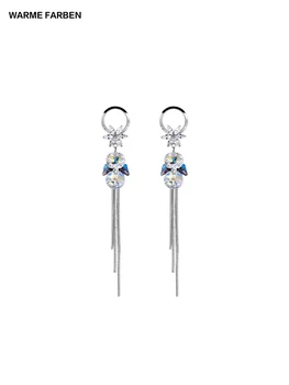 

Warme Farben 2019 925 Sterling silver Drop earrings for Women Crystal from swarovsy Earrings Flower Long Tassel Jewelry Earings