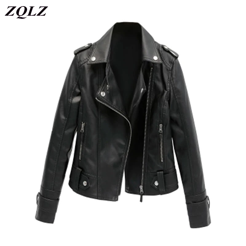 ZQLZ весенне-осенняя Женская байкерская куртка из искусственной кожи Pu женская короткая куртка черный розовый бомбер мотоциклетная куртка Mujer