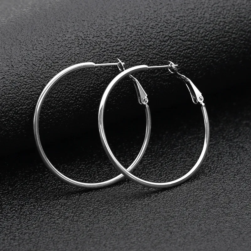 2 пары 60 мм большие серьги-кольца из нержавеющей стали серьги-кольца золотые, розовые, золотые, серебряные гипоаллергенные обручи для женщин и девушек - Окраска металла: Dull Silver