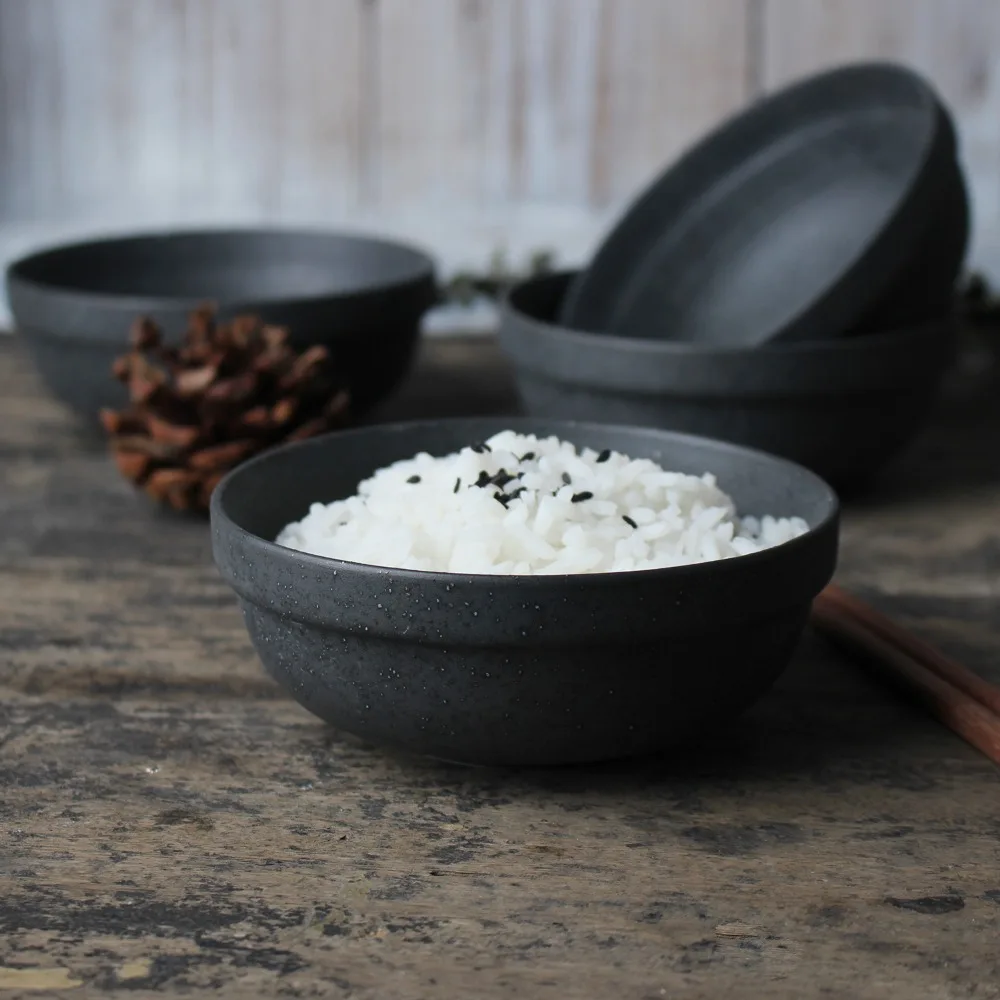 

NIMITIME Ceramic Matte Black Rice Bowl Japanese Style Retro Reaction Flame Household Small Kitchen Season Bowl Tableware