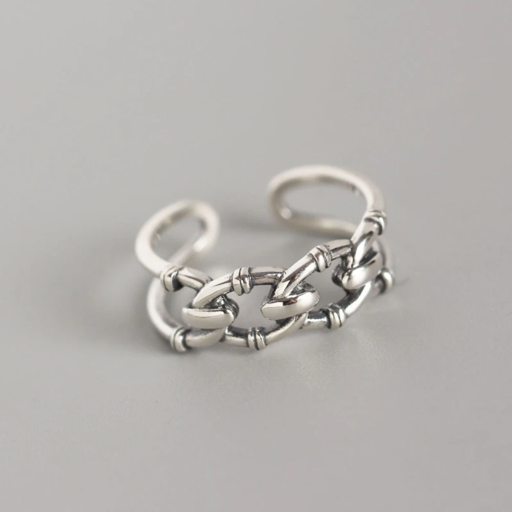 

Personality Handmade Bamboo Geometric Retro Thai 925 Sterling Silver Vintage Index Finger Knuckle Ring Bridesmaid Gift For Women