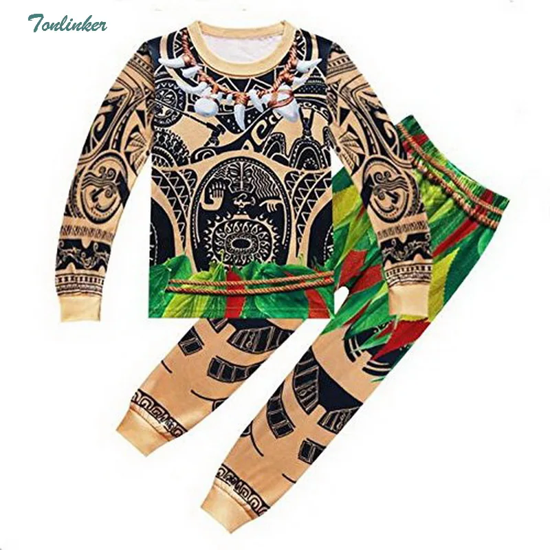 

Moana Maui Costume Boys Pyjama Sets Nightwear Sleepwear Long Sleeve 3-10 Years teen kid child t skirt clothes bathrobe cartoon
