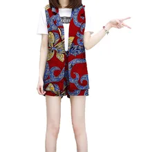 Fashion Africa Print Women Suit+Short 2 Pieces Set Festive Ladies Straight Shorts With Sleeveless Sleeve Suit Jacket Tailored