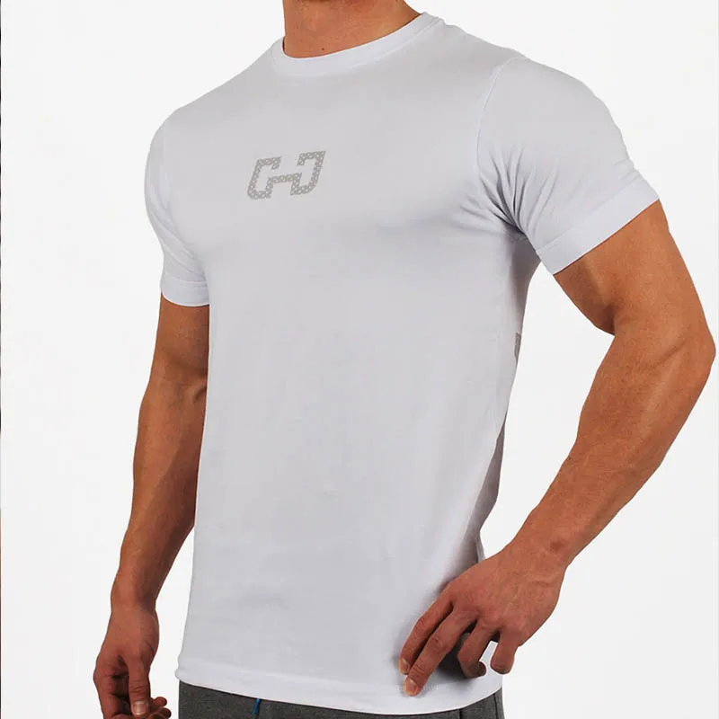 Men Running Cotton print t shirt Gym Fitness Workout Training Short sleeve T-shirts Male Tee Tops Man Clothing Gym clothes