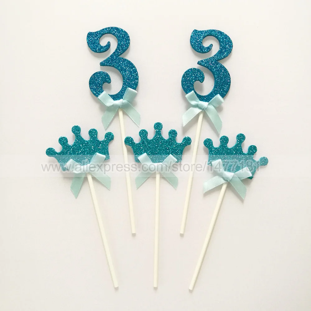 6 Number 3 cupcake pick 2 years birthday cupcake topper
