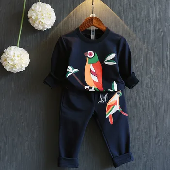 

2-8 Years Kids Clothes for Girl boys animal print Cotton tops and pants Children's Clothing Sets pink navy blue baby sport suits
